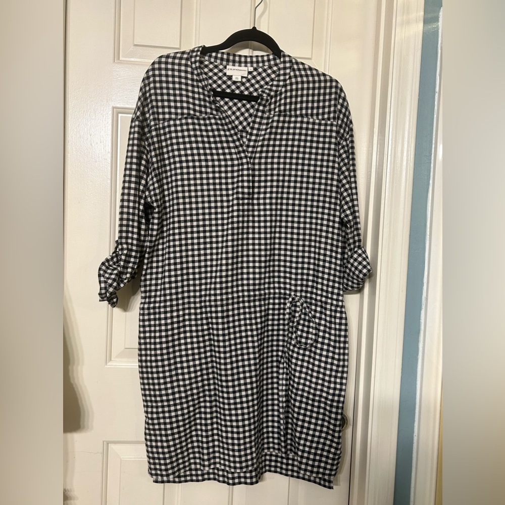 PURE DKNY black & white plaid drawstring dress size S